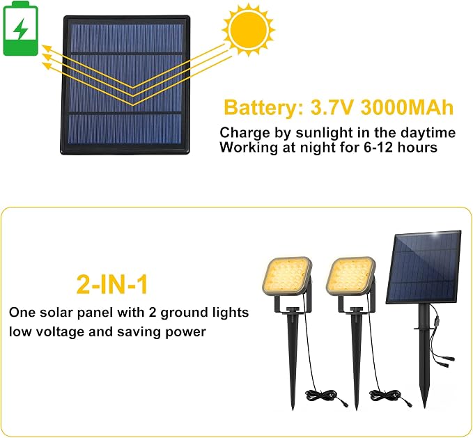 Solar Spot Lights Outdoor, 20 LED IP65 Waterproof Landscape Lighting, - Image 7