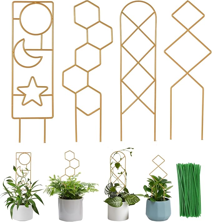 Small Trellis for Potted Plants, 15.94 inch Gold Metal Plant Trellis for by WellSign