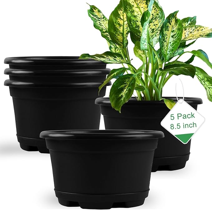 5 Pack 8.5 inch Plant Pot, Outdoor Flower Pots, Plastic pots by KPUVX