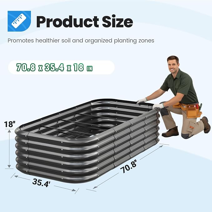 Quictent Galvanized Raised Garden Bed Kit, Strengthened by Crossbar, Dark Gray - Image 6