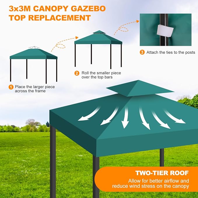 10x10 Canopy Replacement Top Cover Canopy Top Replacement Double Layer Vented - Image 7