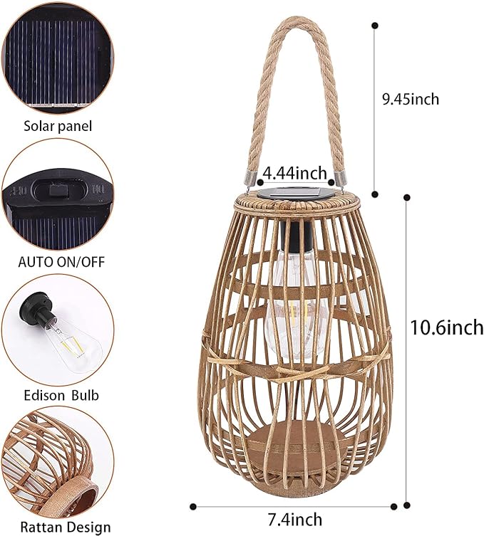 Solar Lantern Outdoor Waterproof Large Rattan Lanterns Decorative Bright Boho - Image 6