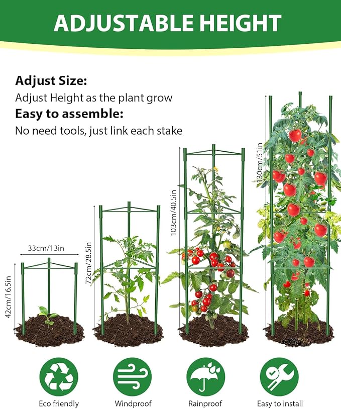 8 Pack Tomato Cages for Garden, 51in*13in Adjustable Tomatoes Plant Stakes - Image 4
