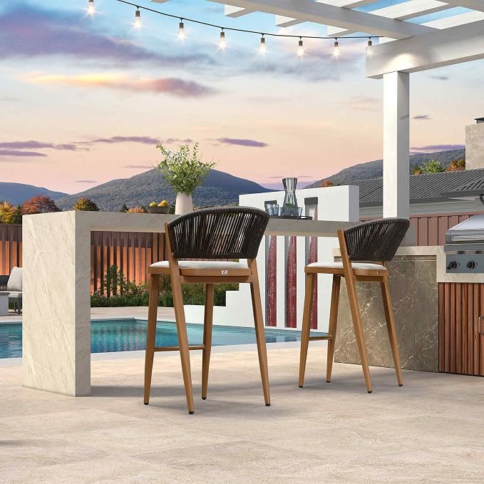 PURPLE LEAF Counter Height Bar Stool Set of 2 Wicker Outdoor Stool Chair Woven - Image 4