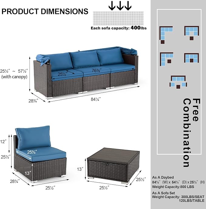 HOMREST 6 Pieces Patio Furniture Sets, Rattan Daybed - Image 2
