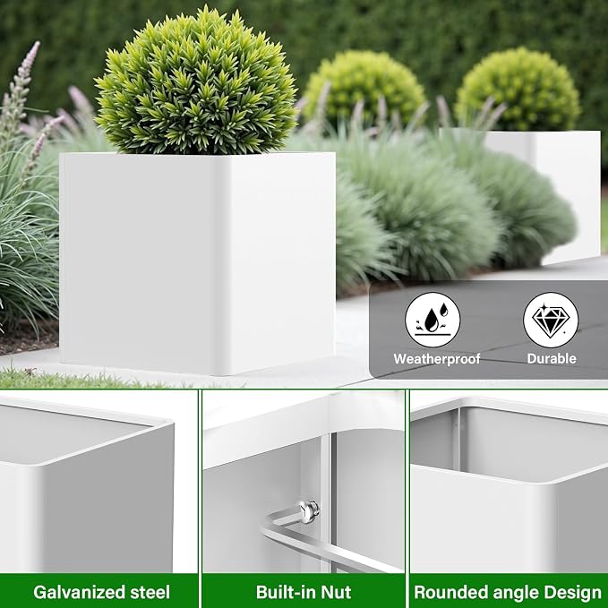 Large Metal Outdoor Planter Box 24" W x 24" D x 24" H, Cube Planters - Image 4