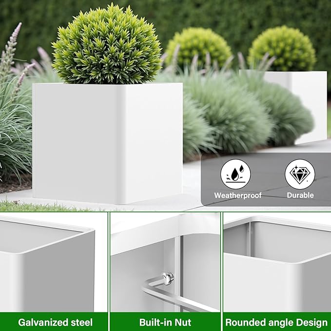 Large Outdoor Planter 26" L x 26" W x 26" H, Metal Square Planter - Image 4