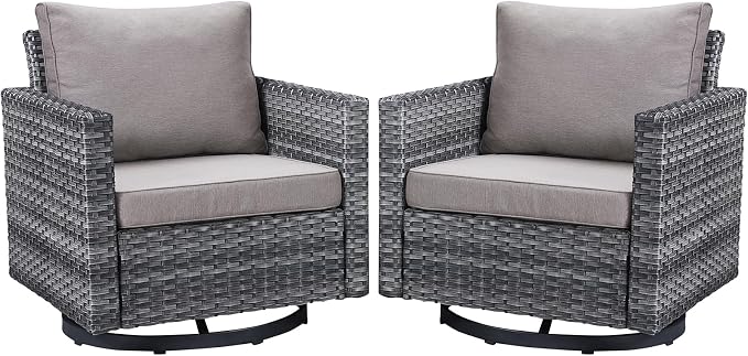 Belord Wicker Chairs Outdoor Bistro Set Oversize Patio Swivel Rocker, Rattan by Belord