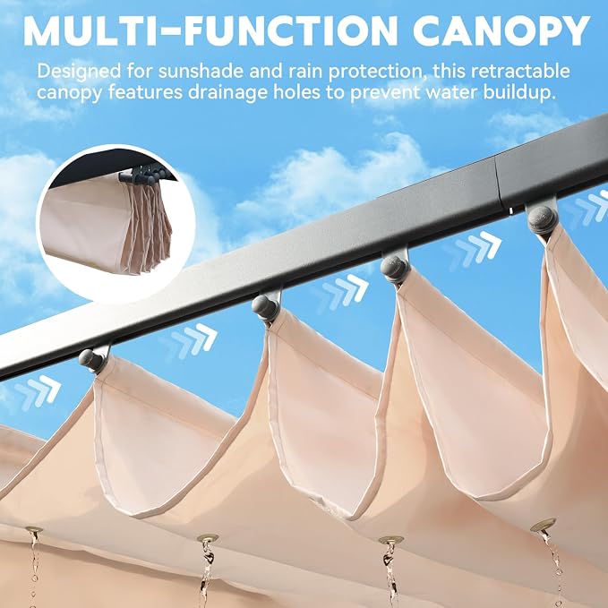 MELLCOM Retractable Pergola 10x10 Ft, Upgraded Sun Shade - Image 3