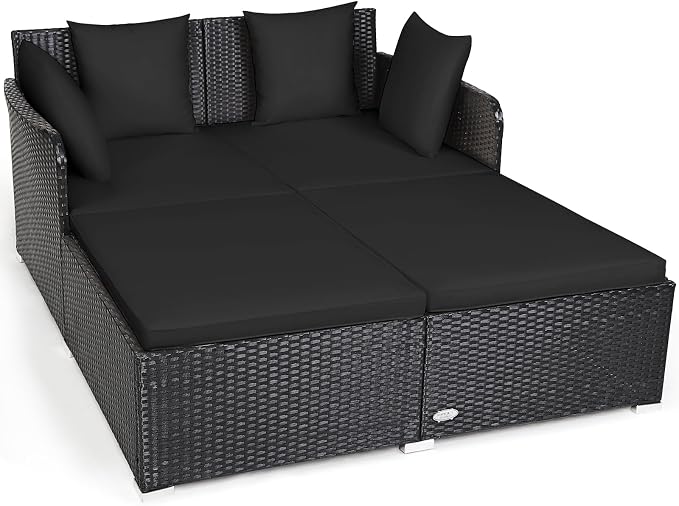 Tangkula Outdoor Rattan Daybed, Wicker Furniture by TANGKULA