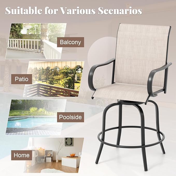 Giantex Set of 2 Swivel Outdoor Bar Stools, All-Weather Bar Height Patio Chairs - Image 9