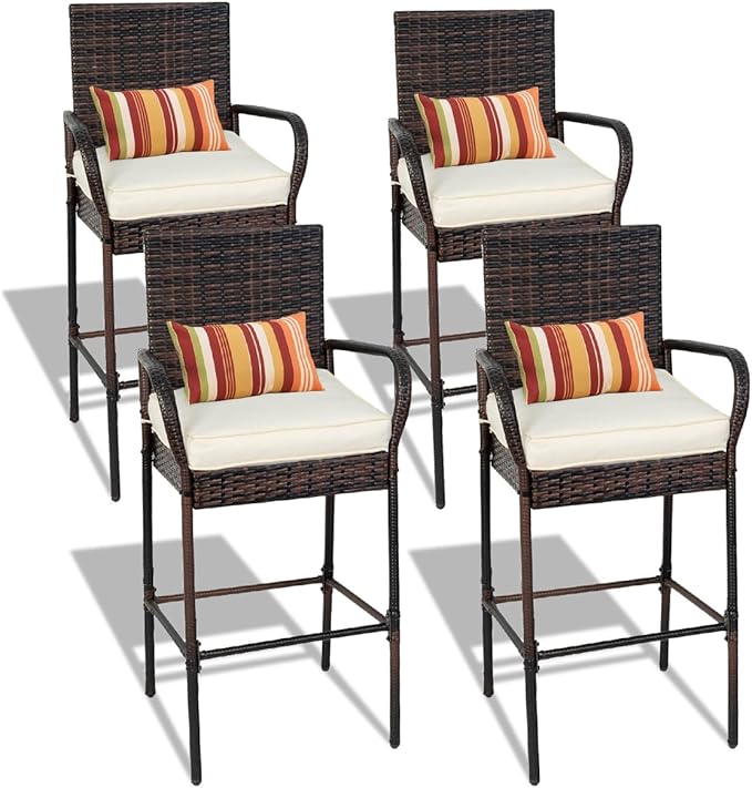 Sundale Outdoor Wicker Bar Stool Set of 4, Patio Counter Height Pub Chair by SundaleOutdoor
