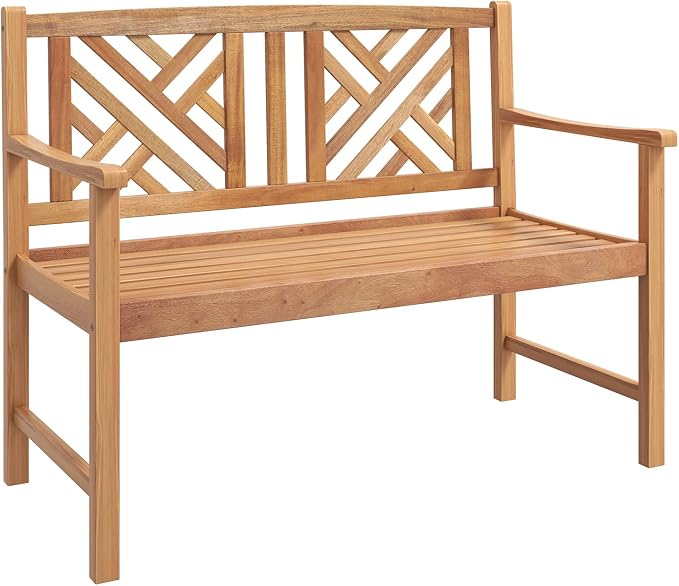 Tangkula Patio Acacia Wood Bench, 2-Person Outdoor Loveseat Chair, Cozy Armrest by TANGKULA