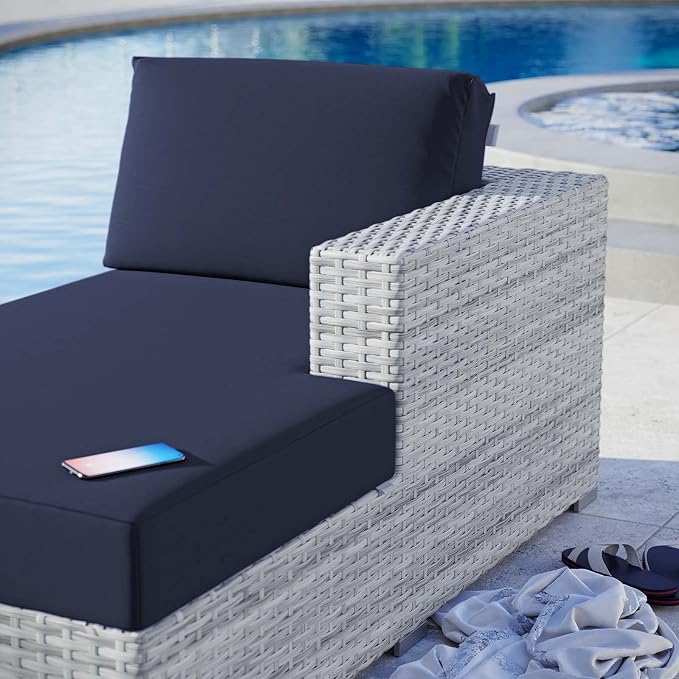Modway Convene Wicker Rattan Outdoor Patio Right-Arm Chaise in Light Gray Navy - Image 9