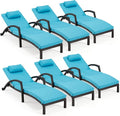 HOMREST Chaise Lounge Chairs Set of 6, PE Rattan Wicker Lounge Chair by HOMREST