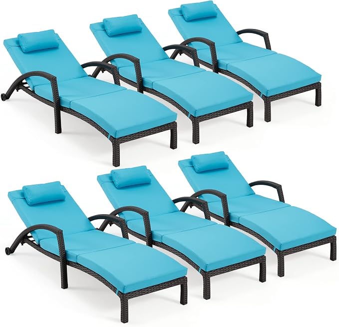 HOMREST Chaise Lounge Chairs Set of 6, PE Rattan Wicker Lounge Chair by HOMREST