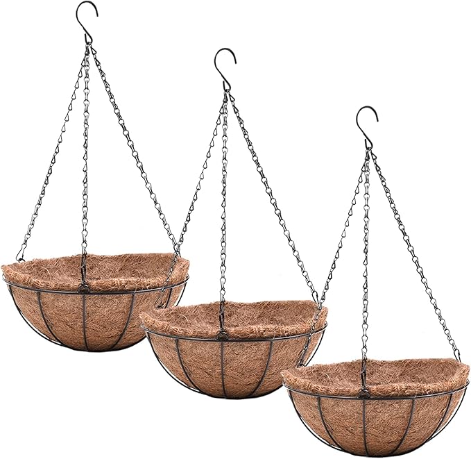 Hanging Planters Basket Set of 3 Hanging Flower Pots 10 Inch Chain Round Wire by EIMQUVW