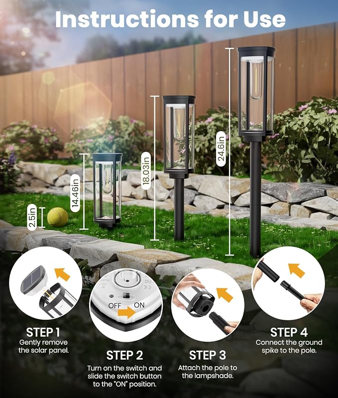 Solar Pathway Lights Outdoor, 6 Pack Solar Lights Outdoor, IP65 Waterproof Auto - Image 7
