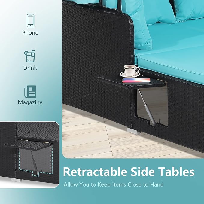 COSTWAY Outdoor Daybed with Retractable Canopy, Wicker Patio Furniture Set with - Image 4