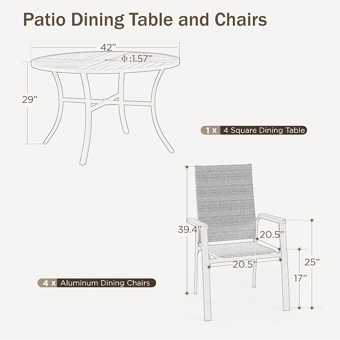 PHI VILLA 5 Pieces Outdoor Patio Dining Set - Image 7