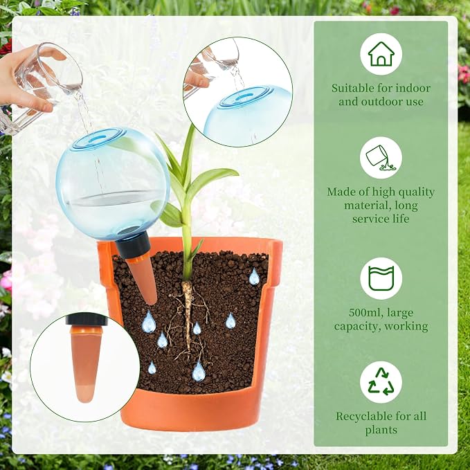 3pcs Large Plant Self Watering Globes, 17.5 oz Plastic Water Bulbs Top Fill - Image 3