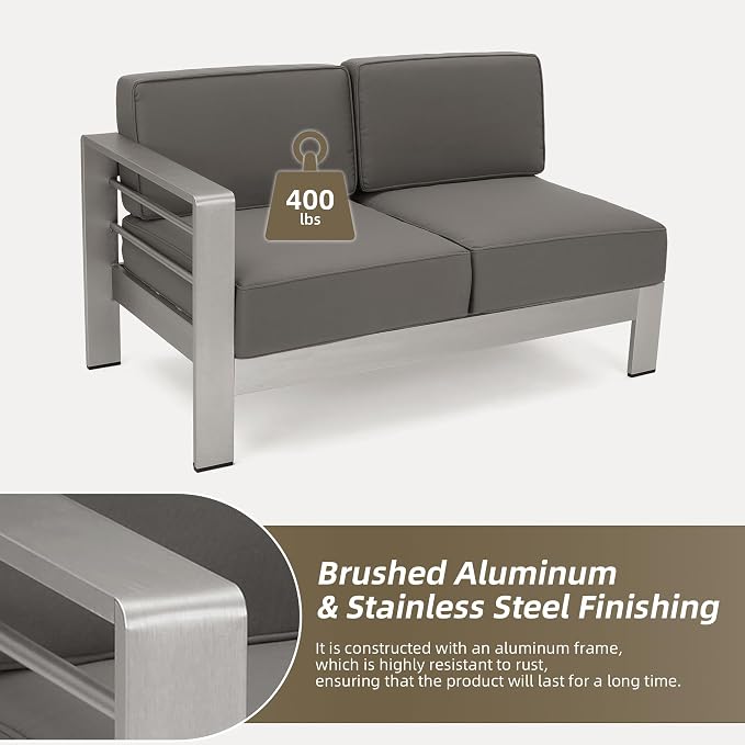 Outdoor Aluminum Furniture Set, 4-Person Patio Sectional Conversation Sofa Set - Image 6