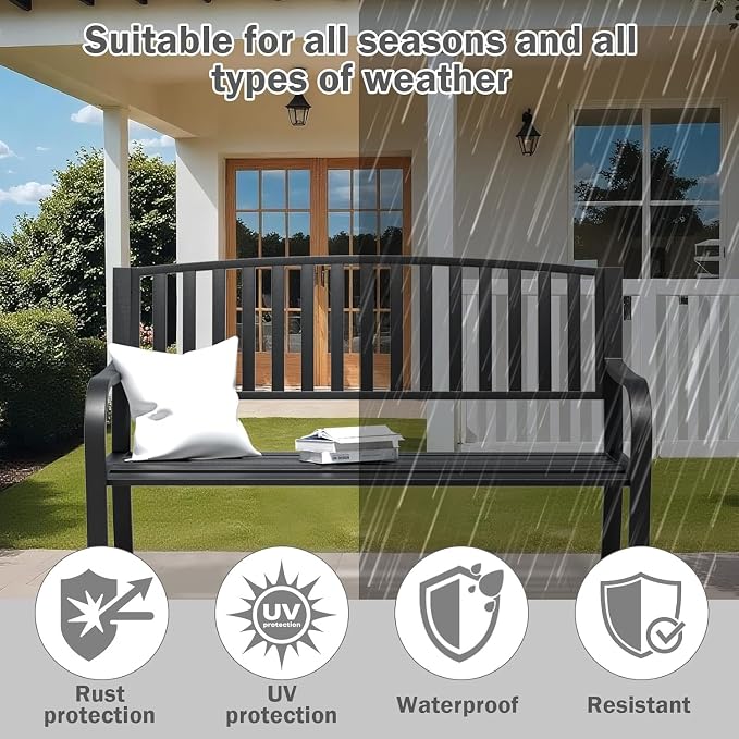 SHGJ&SOFT Outdoor Bench, Garden Bench, Cast Iron Metal Frame Patio Park Bench - Image 5