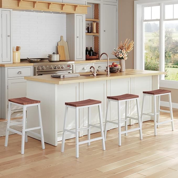 HOOBRO Bar Stools, 23.6 Inch Saddle Stools, Kitchen Counter Seat - Image 2