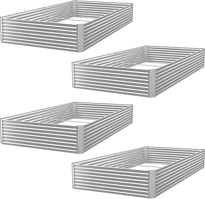 4 Pack 6x3FT Raised Beds for Gardening, Corrugated Galvanized Steel Raised by OZMSHF