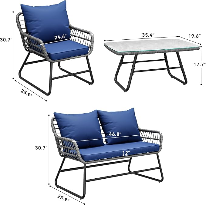 YITAHOME 4-Piece Patio Furniture Set, Wicker Outdoor Bistro Set, All Weather - Image 3