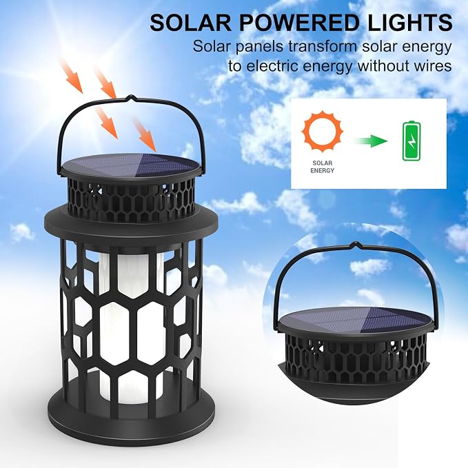 Solar Lights for Outside, Upgraded Solar Lanterns Flickering Flame Outdoor - Image 2
