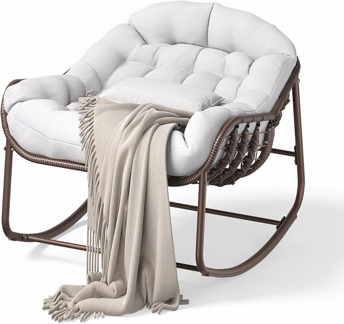 GarveeLife Outdoor Papasan Rocking Chair, Oversized Wicker Lounge Chair by GarveeLife