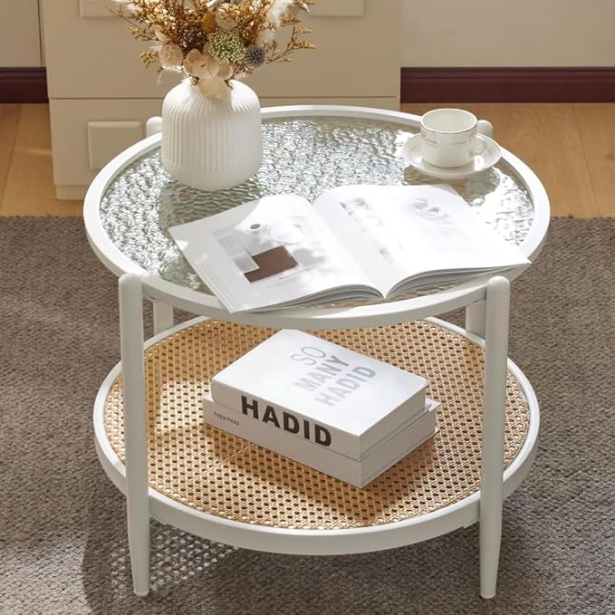 VINGLI 25.6" Coffee Table for Living Room, Round Water-Wave Glass Metal Center - Image 7