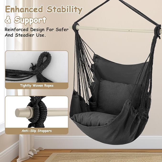 Athena Collection Hammock Chair Hanging Rope Swing Chair - Image 3