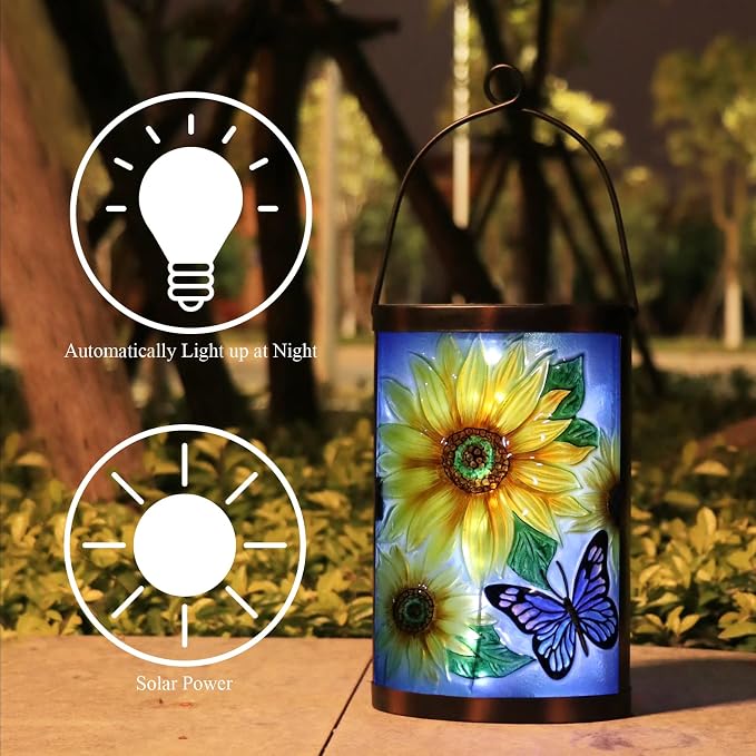 Hanging Solar Lantern Outdoor Waterproof LED Solar Lights Sunflower Decorative - Image 5