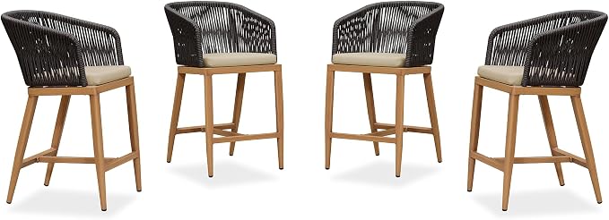 PURPLE LEAF Counter Height Bar Stool Set of 4 Woven Rattan Counter Stool Bar by PURPLELEAF