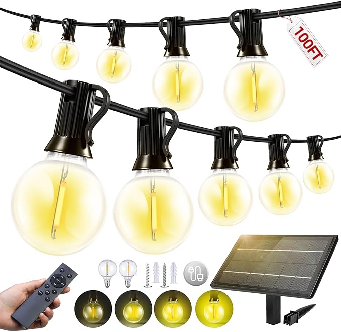 100FT Solar Lights Outdoor Waterproof: G40 30M Shatterproof Bulbs Patio Lights by Unknown