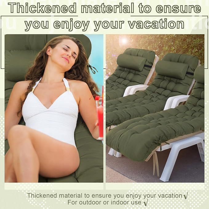 Tudomro 1 Pcs Olive Green 66'' Outdoor Chaise Lounge Cushion Waterproof Patio - Image 7