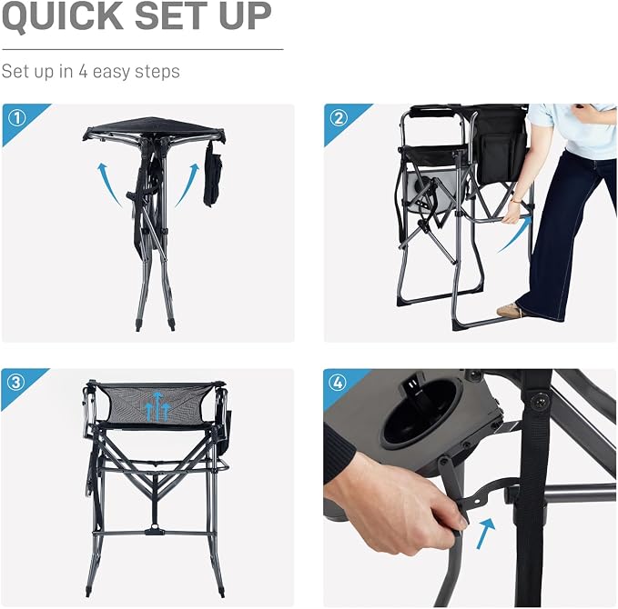 EVER ADVANCED Portable 30.7" Seat Height Tall Folding Camping Chair Directors - Image 8