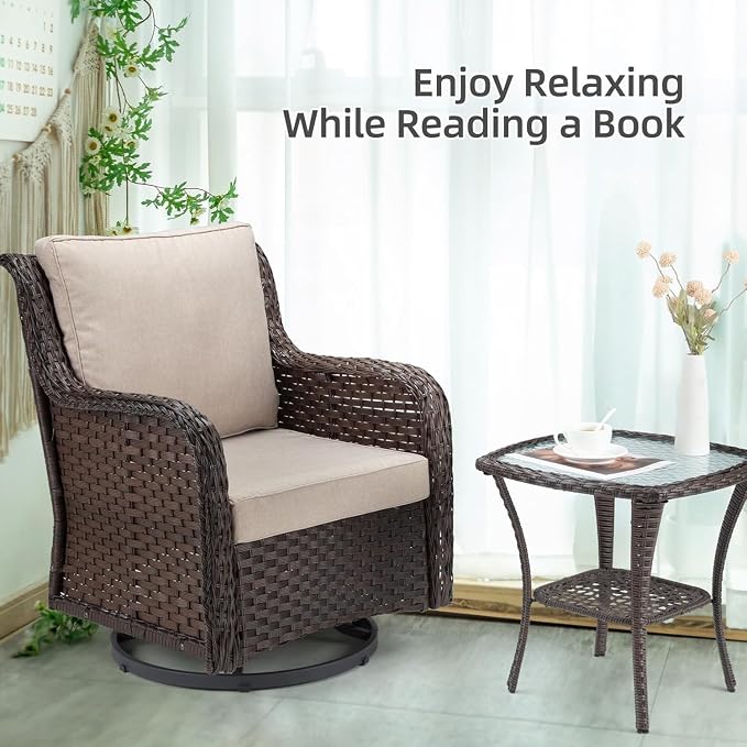 GarveeHome 3-Piece Outdoor Wicker Rattan Swivel Rocking Chair Set - Image 7