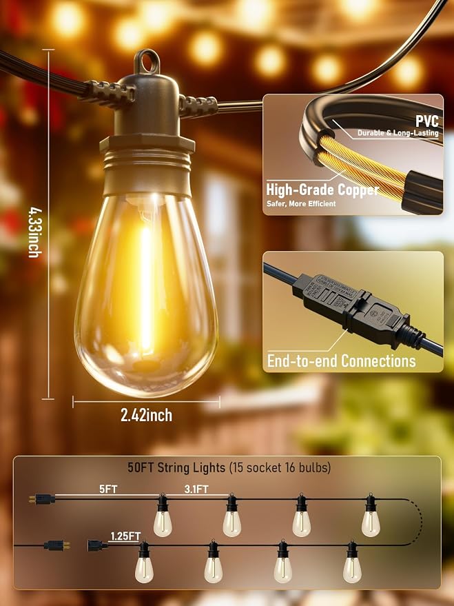 50FT LED Outdoor String Lights - Image 8