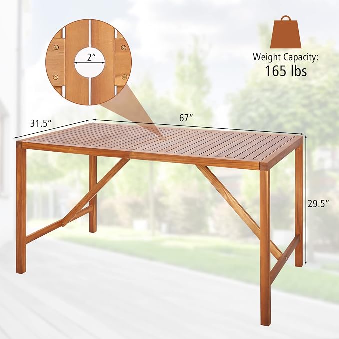 Tangkula 67" Acacia Wood Outdoor Dining Table - Image 3