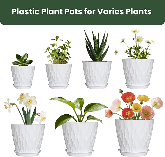 Flower Pots, 7/6.5/6/5.5/5/4.5/4 inch Plastic Plant Pots, 7 Pack Planter - Image 3