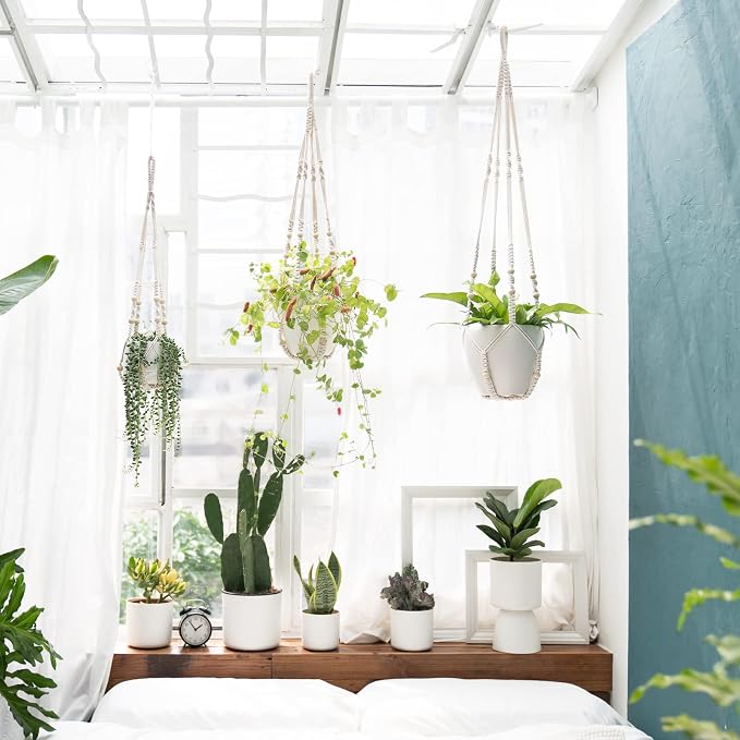 Mkono 3 Pack Macrame Plant Hangers Indoor Different Size Hanging Planter Basket - Image 2
