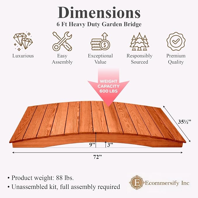 6 FT Cedar Amish Made Pinewood Heavy Duty Garden Bridge - Image 2