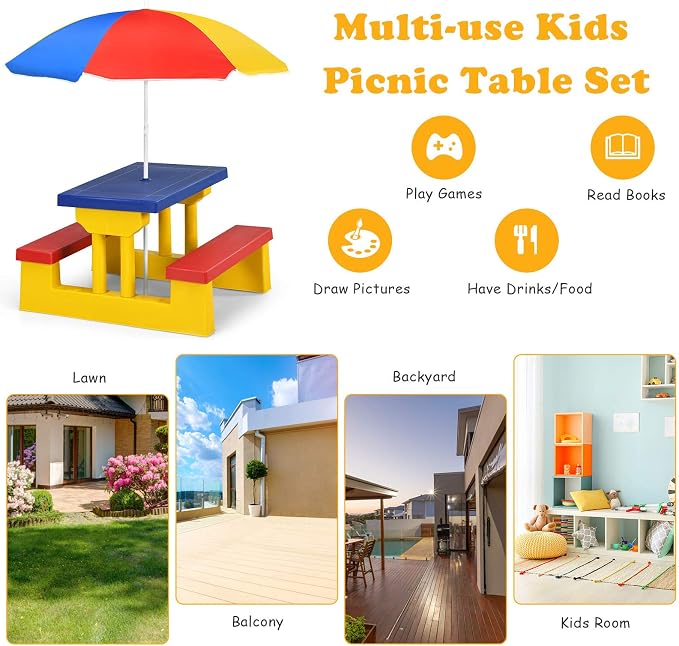 ARMILE Kids Picnic Table, Kids Indoor & Outdoor Table and Bench Set - Image 5