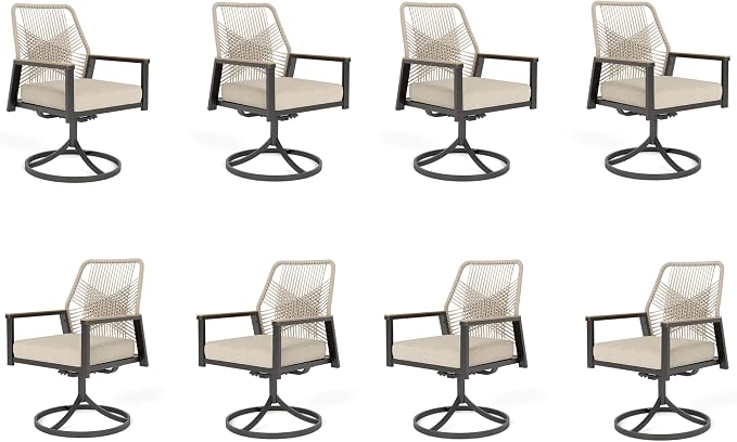 Patio Wicker Swivel Chair Sets of 8, Outdoor Dining Chairs by MIXPATIO