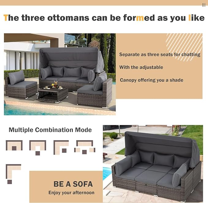 HOMREST 6 Pieces Patio Furniture Sets, Outdoor Daybed - Image 7