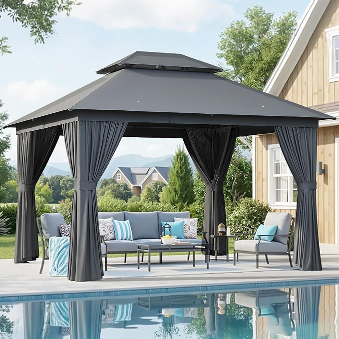 Aoxun Outdoor Gazebo for Patio 10x12, Metal Frame Canopy by Aoxun