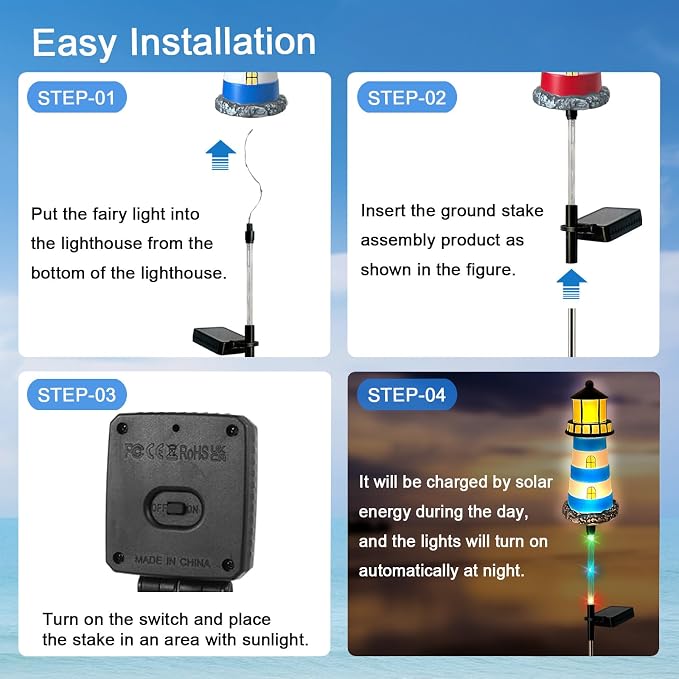 4 Pack Lighthouse Solar Lights, 7 Light Color Changes, IP65 Waterproof Solar - Image 7
